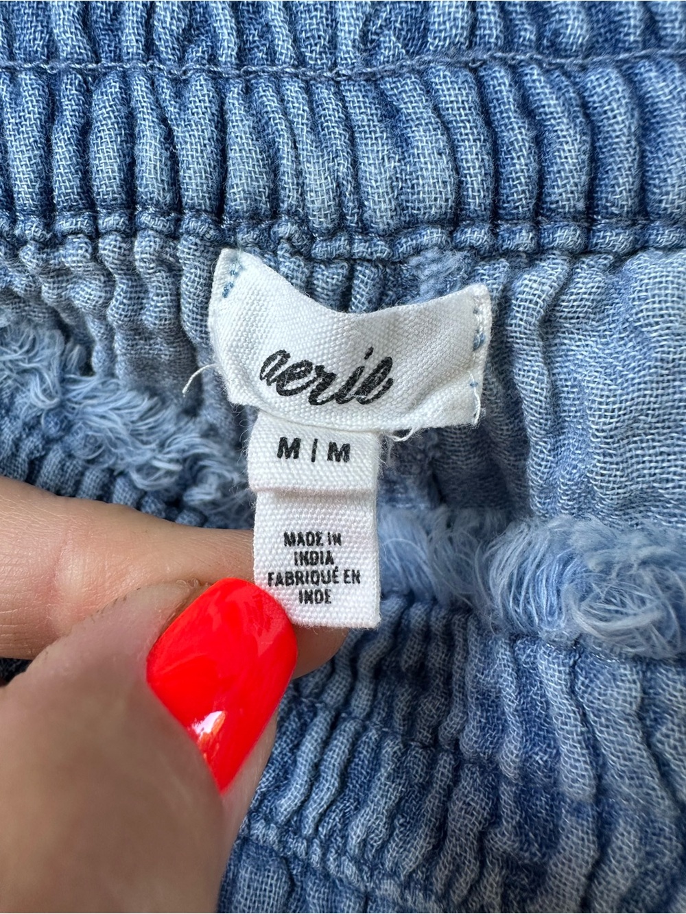 Aerie Gauzy High Waisted Blue Cotton Raw Edge Lounge Shorts M Pockets Beach - Picture 12 of 13